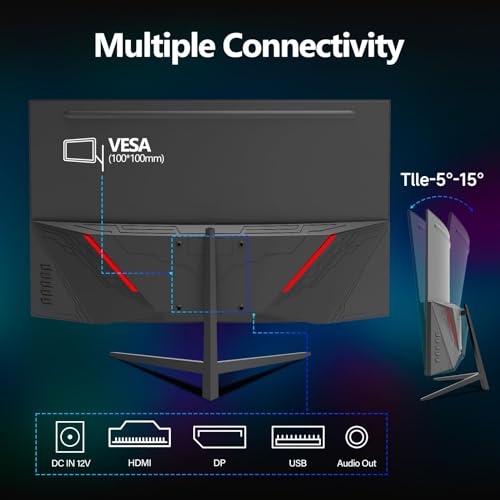 ZZA 32-Inch QHD Curved Gaming Monitor - 2K Resolution, 165Hz Refresh Rate, 1ms Response Time, FreeSync & G-Sync, HDR10, 122% sRGB Coverage, DP/HDMI