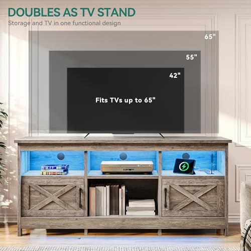 YITAHOME TV Stand for 65 Inch TVs, Entertainment Center with Storage Cabinets, Power Outlet & LED Light