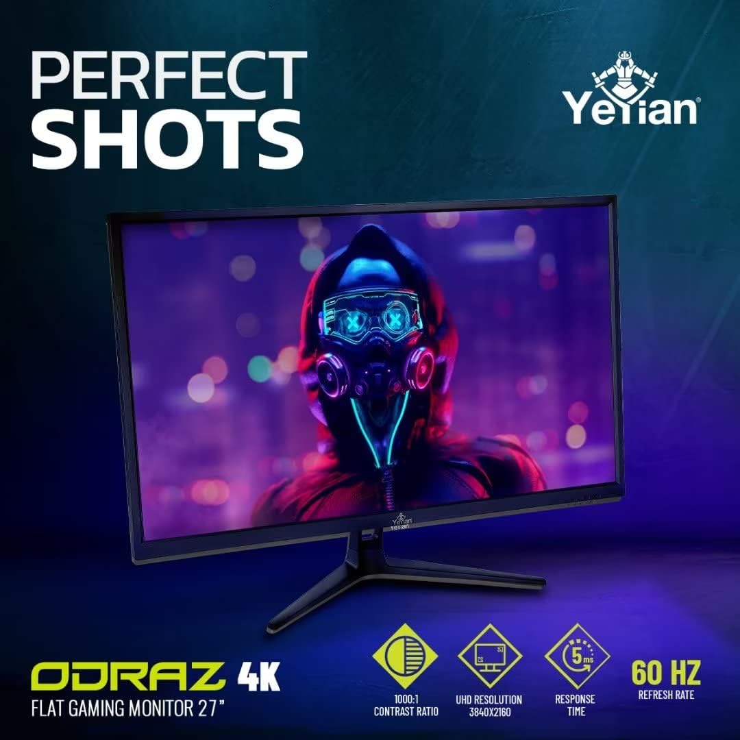 YEYIAN ODRAZ 27 inch IPS Panel HDR 4K UHD Slim Bezel PC Gaming Monitor 3840x2160, 1 Billion Colors, 99% sRGB, 300cd/m2, 1000:1, 60Hz 5ms, 16:9, 178°