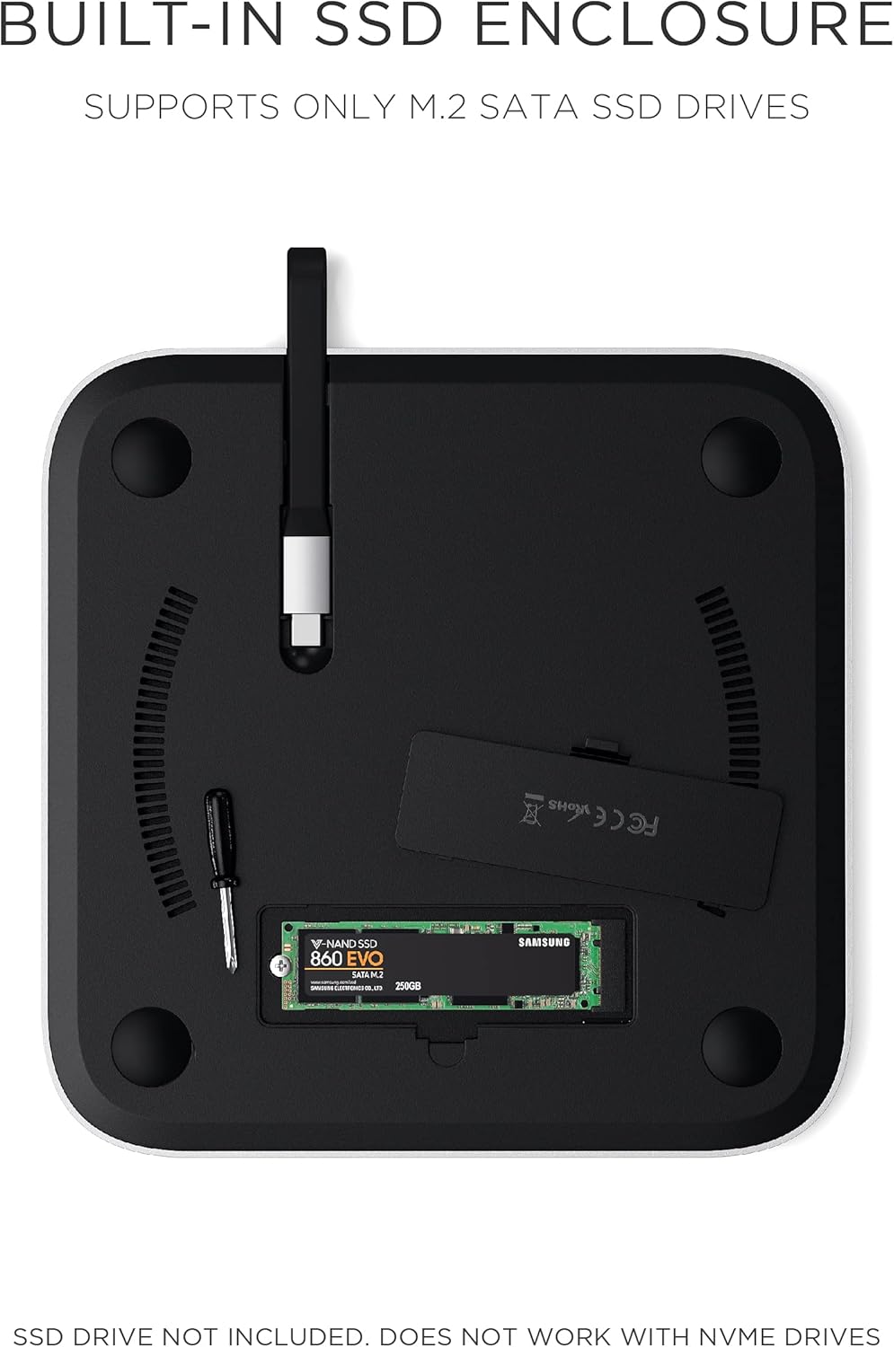 Satechi Type-C Stand & Hub with SSD Enclosure – Patented Design – Fits M.2 SATA SSD, USB-C Data Port, Micro/SD Card Readers