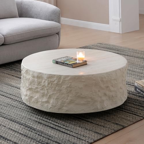 JUSTONE 15.75 ''Round Coffee Table, Accent End Table for Living Room Office Apartment, Modern Minimalist Side Table with Faux Marble Pattern