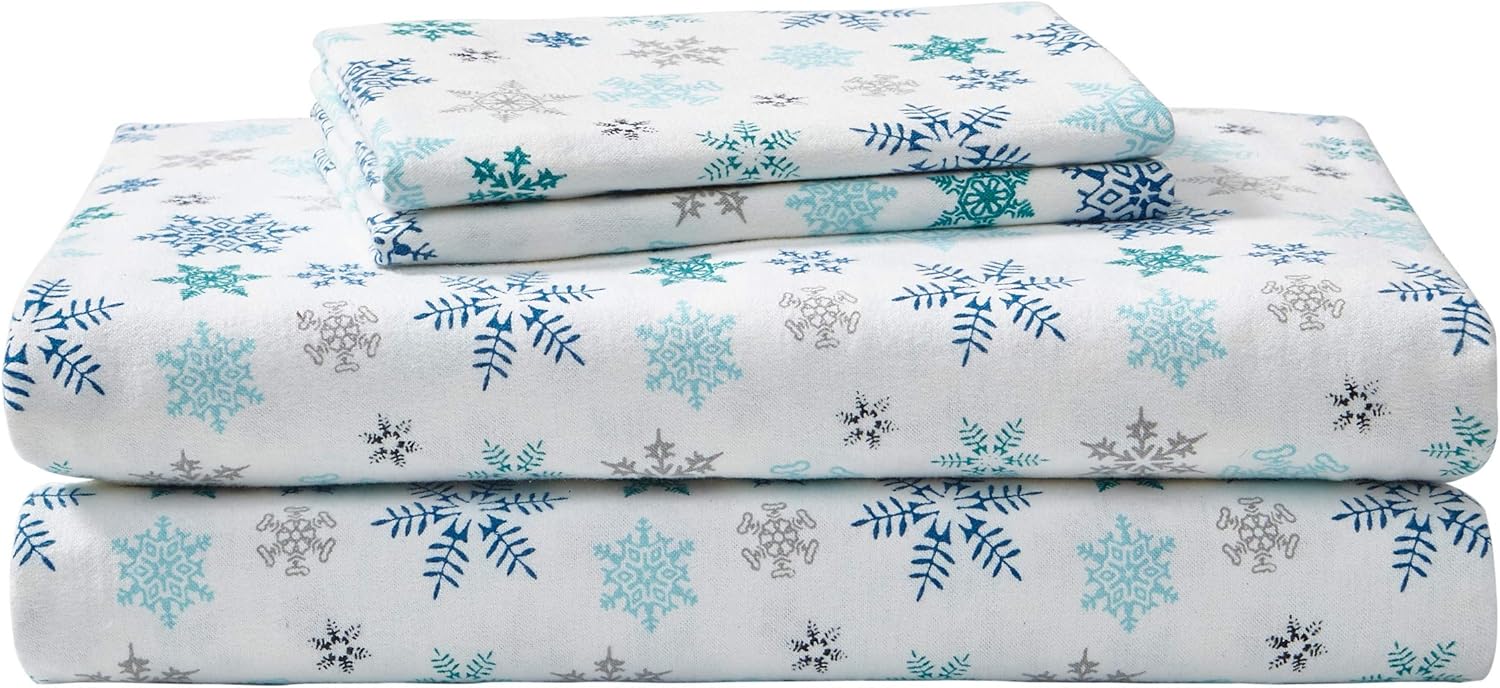 Eddie Bauer - Queen Sheets, Cotton Flannel Bedding Set, Brushed for Extra Softness, Cozy Home Decor (Tossed Snowflake, Queen) & Queen Sheets