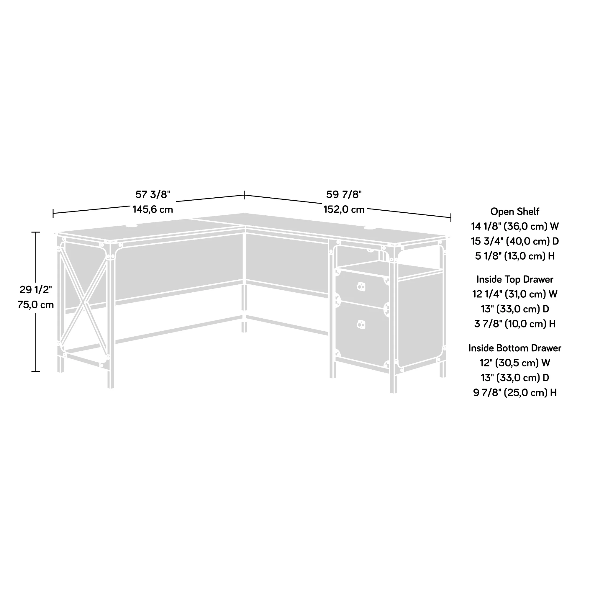 Sauder Steel River L-Desk, Milled Mesquite Finish