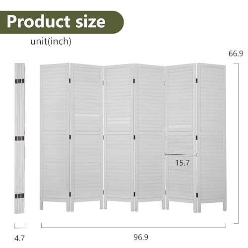 Room Divider 6 Panel Wood Privacy Screen Folding Partition Wall Room Dividers Freestanding White 5.57 FT Tall Divider for Room Separation