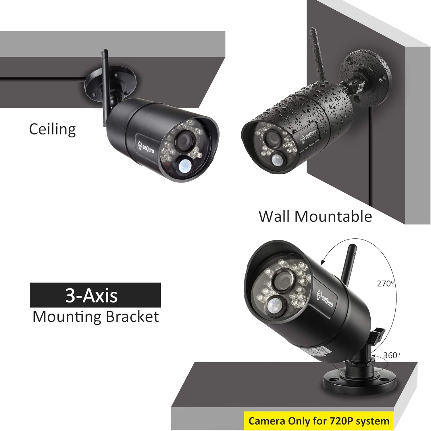 sequro GuardPro HD Home Security Surveillance Cameras add-on Bullet Camera Weatherproof IP66 , Work with GuardPro only