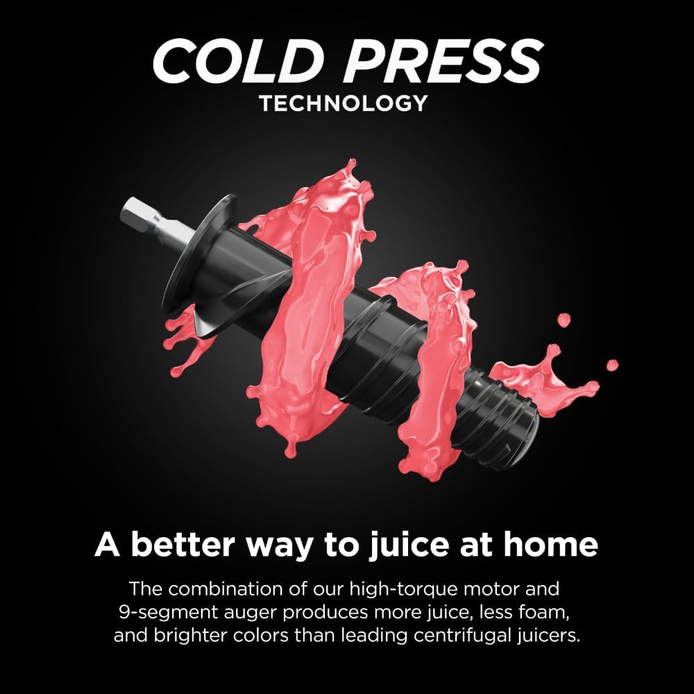Ninja JC151 NeverClog Cold Press Juicer, Powerful Slow Juicer with Total Pulp Control, Countertop, Electric, 2 Pulp Functions, Dishwasher Safe