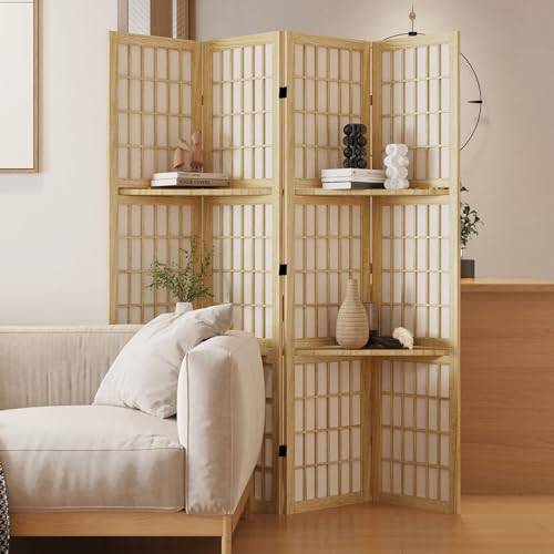 Room Divider, 66.9Inch Tall Japanese Shoji Style Folding Wood Screen with Double Hinges for Home Office Bedroom Hotel Decoration (4Panels, Black)