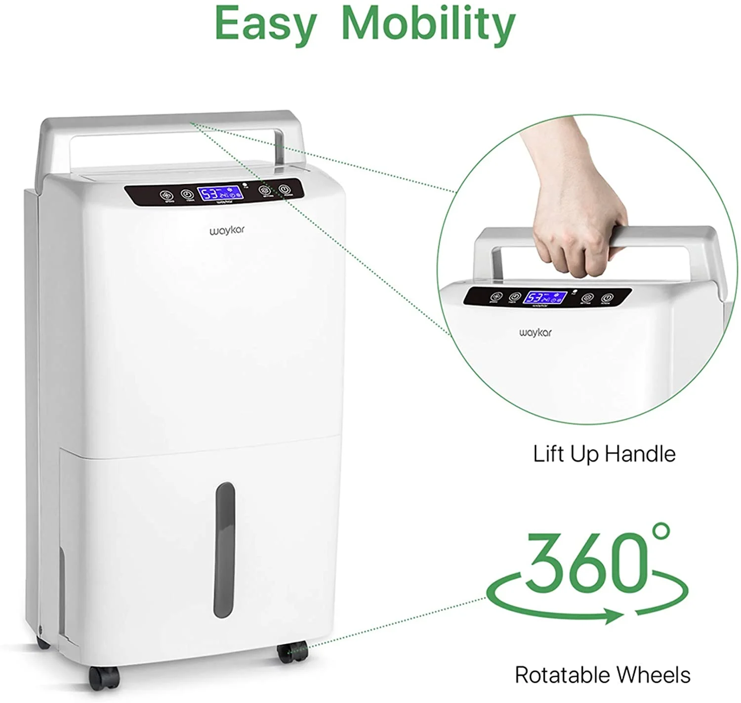 Waykar 34 Pints Dehumidifier for Basement and Home with Drain Hose, Spaces up to 2000 Sq Ft, with Auto or Manual Drainage