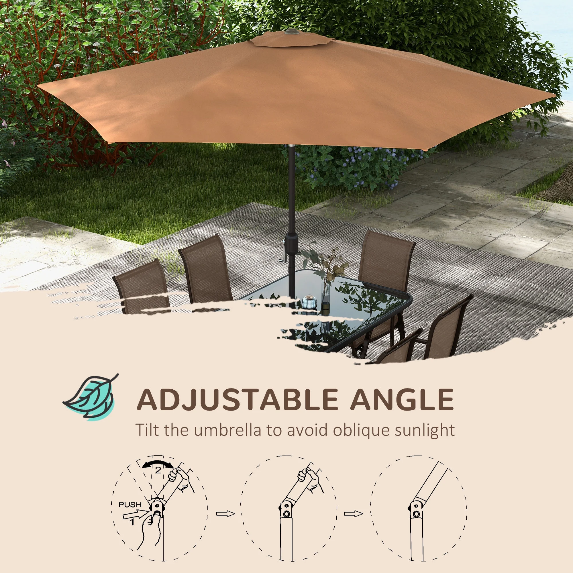 Outsunny Patio Dining Set for Six, Table & Chairs w/ Umbrella, Mixed Brown