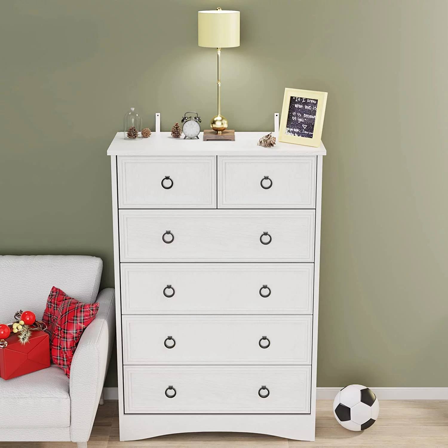 6 Drawer Dresser, White Wood Chest of Drawers Dressers for Bedroom, Living Room