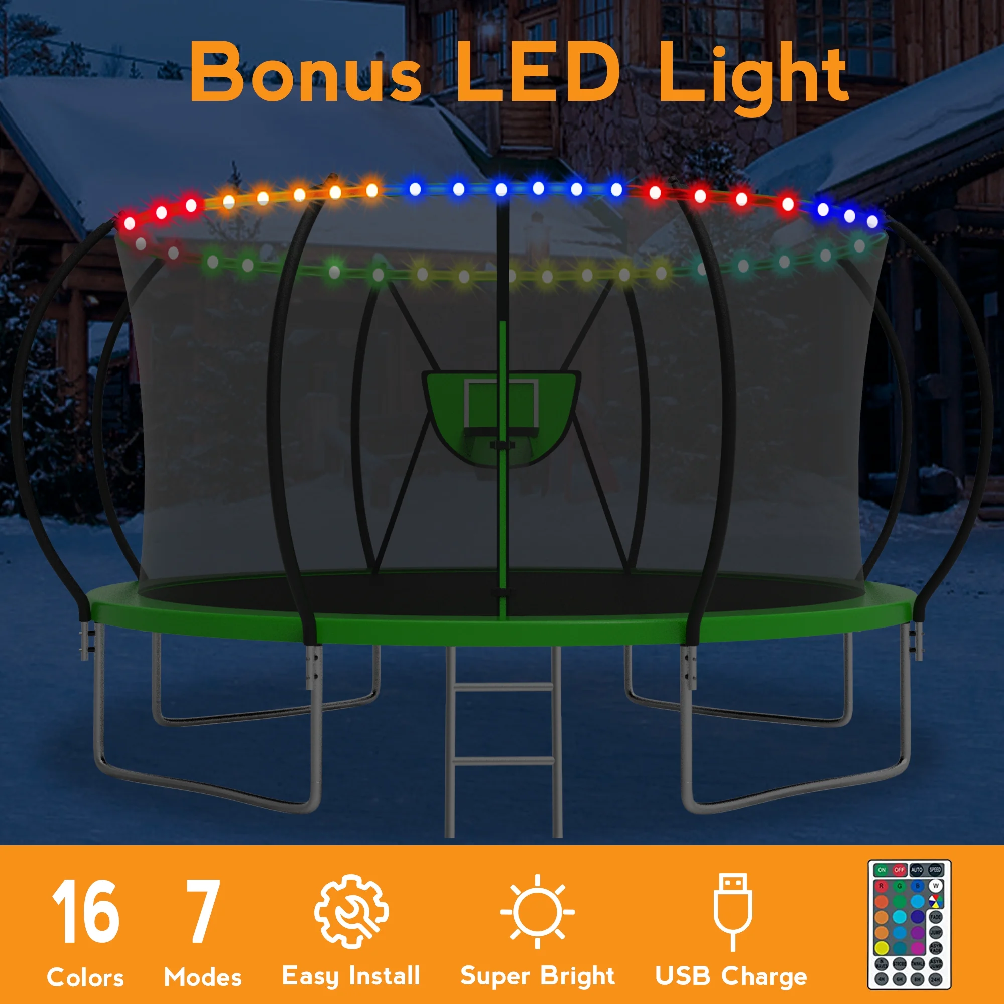 KOFUN Trampoline with Basketball Hoop & Light, 1500lbs 10FT 12FT 14FT 16FT Trampoline for Adults and Kids