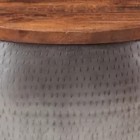 Powell Wesmar Metal Indoor Drum Accent Table with Storage, 16" Tall, Pewter
