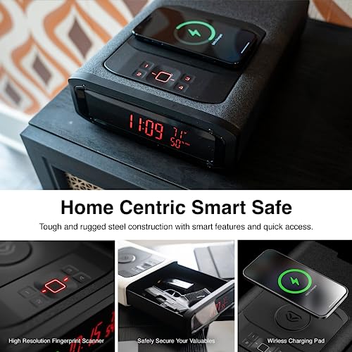 VAULTEK Smart Station™ Biometric Smart Safe with Built-in Wireless Phone Charger + Auto Open Drawer + Bluetooth Safe Management (Titanium Gray)