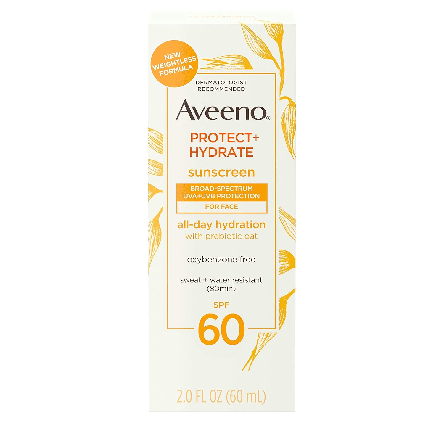 Aveeno Protect + Hydrate Sunscreen Moisturizing Face Lotion with Broad Spectrum SPF 60 and Prebiotic Oat, Paraben, Phthalate