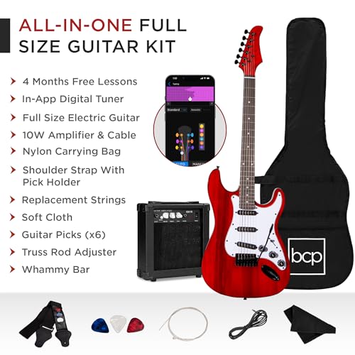 Best Choice Products 39in Full Size Beginner Electric Guitar Starter Kit w/Case, Strap, 10W Amp, Strings, Pick, Tremolo Bar - Sunburst