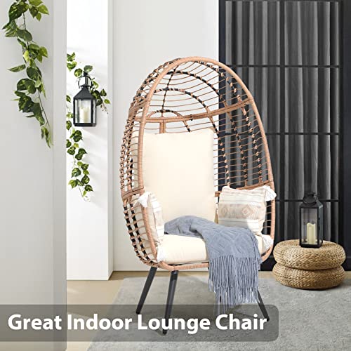JOIVI Wicker Egg Chair, Oversized Indoor Outdoor Lounger Large Egg Basket Chair with Stand and Cushions for Patio Porch, Backyard, Living Room