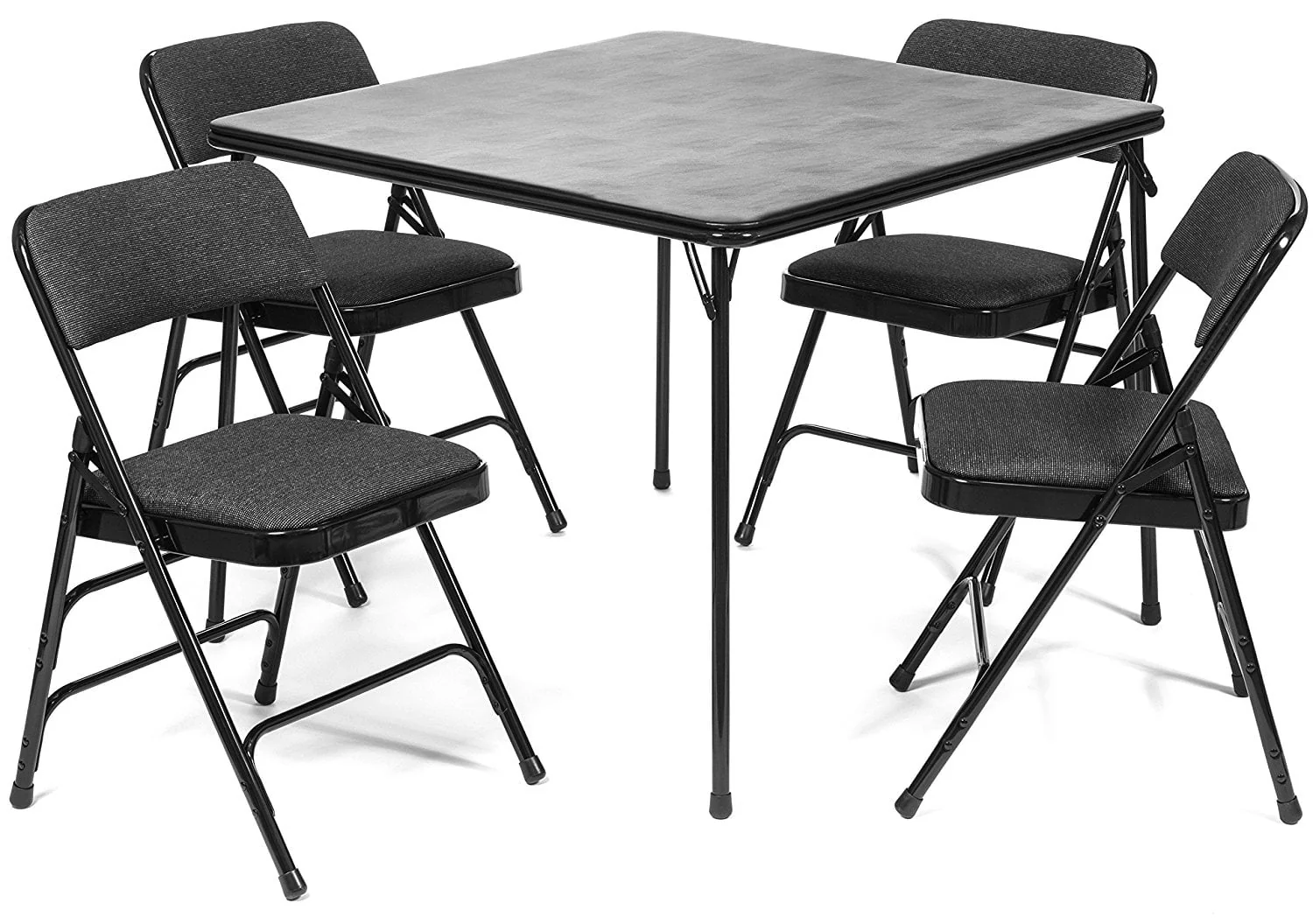 5pc. XL Series Folding Card Table and Triple Braced Fabric Padded Chair Set, Commercial Quality, Black, 38 x 38 x 29.5