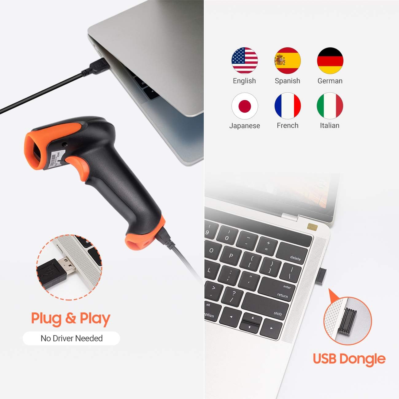 Tera Pro Wireless 2D QR Barcode Scanner 3 in 1 Bluetooth & 2.4GHz Wireless & USB Wired Connection Connect Smart Phone Tablet PC Image Bar Code Reader