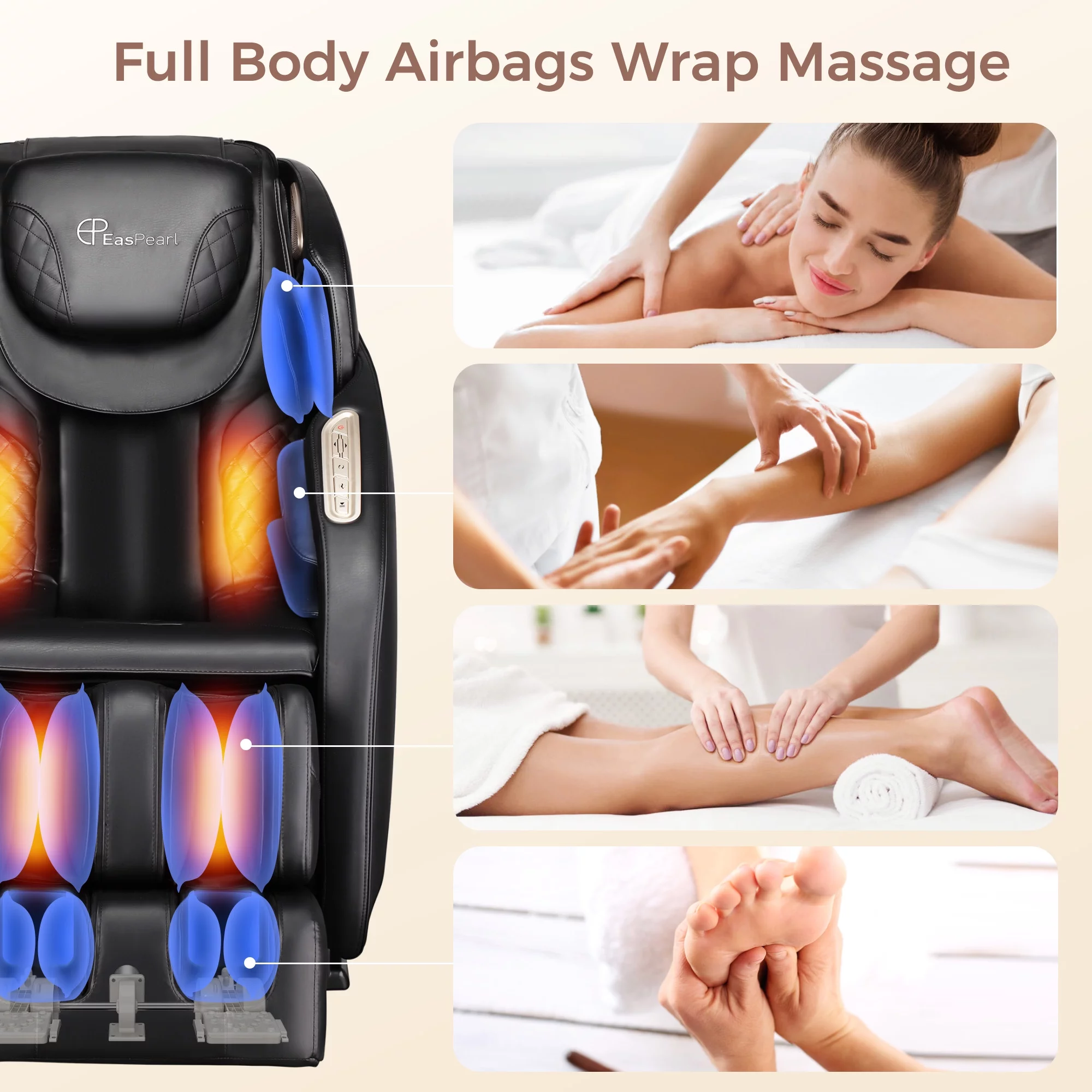 Easpearl 2024 4D Full Body Massage Chair Zero Gravity Shiatsu Recliner with Heat Thai Stretch Black