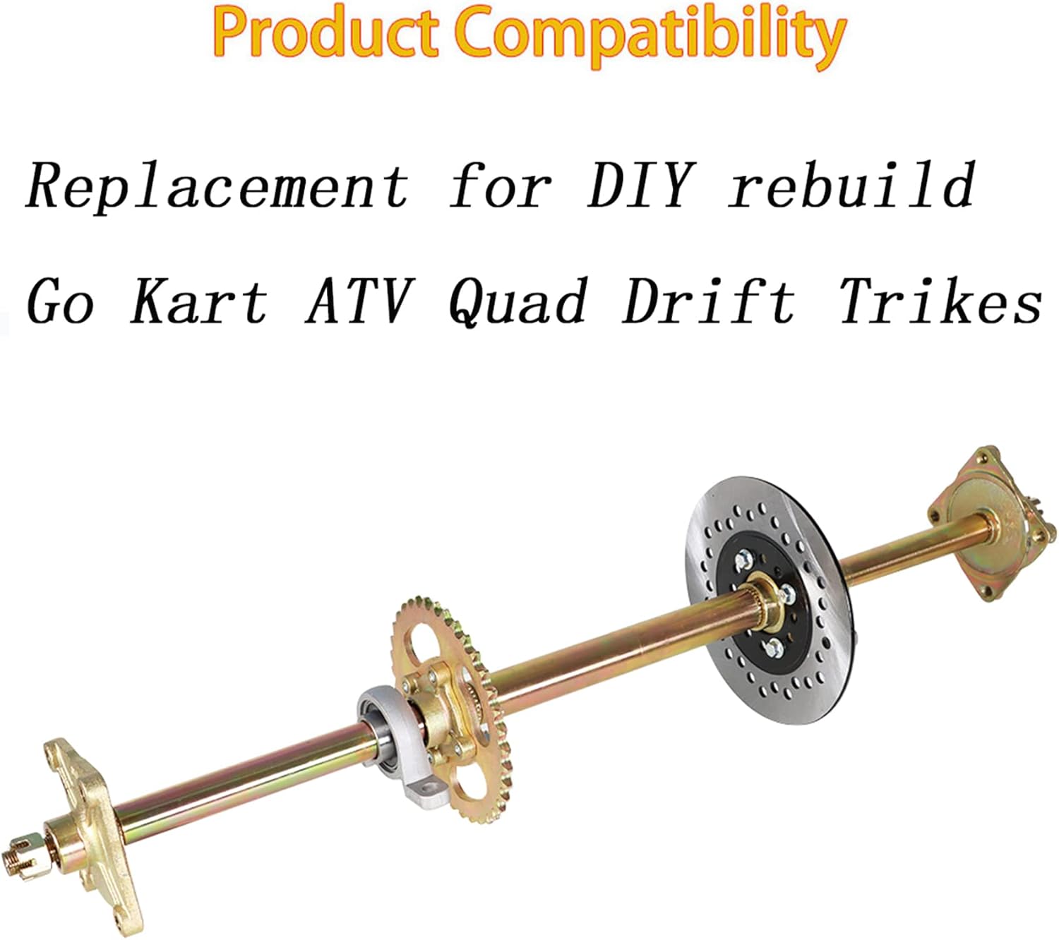 WFLNHB 32 Live Rear Axle Kit Disc Rotor Wheel Hub Replacement for DIY Rebuild 428 Sprocket Go Kart ATV Quad Drift Trikes