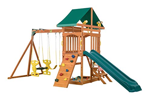 Sky View Cedar Backyard Playset | W: 17'10" D: 9'4" H: 9'9" | w/2-Person Glider & 2 Belt Swings | Binoculars