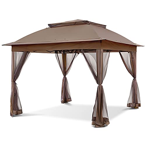 COOS BAY 11x11 Pop Up Instant Gazebo Tent with Mosquito Netting Outdoor Canopy Shelter with 121 Square Feet of Shade (Beige)