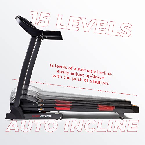 Sunny Health & Fitness Premium Folding Incline Treadmill with Pulse Sensors, One-Touch Speed Buttons, Shock Absorption