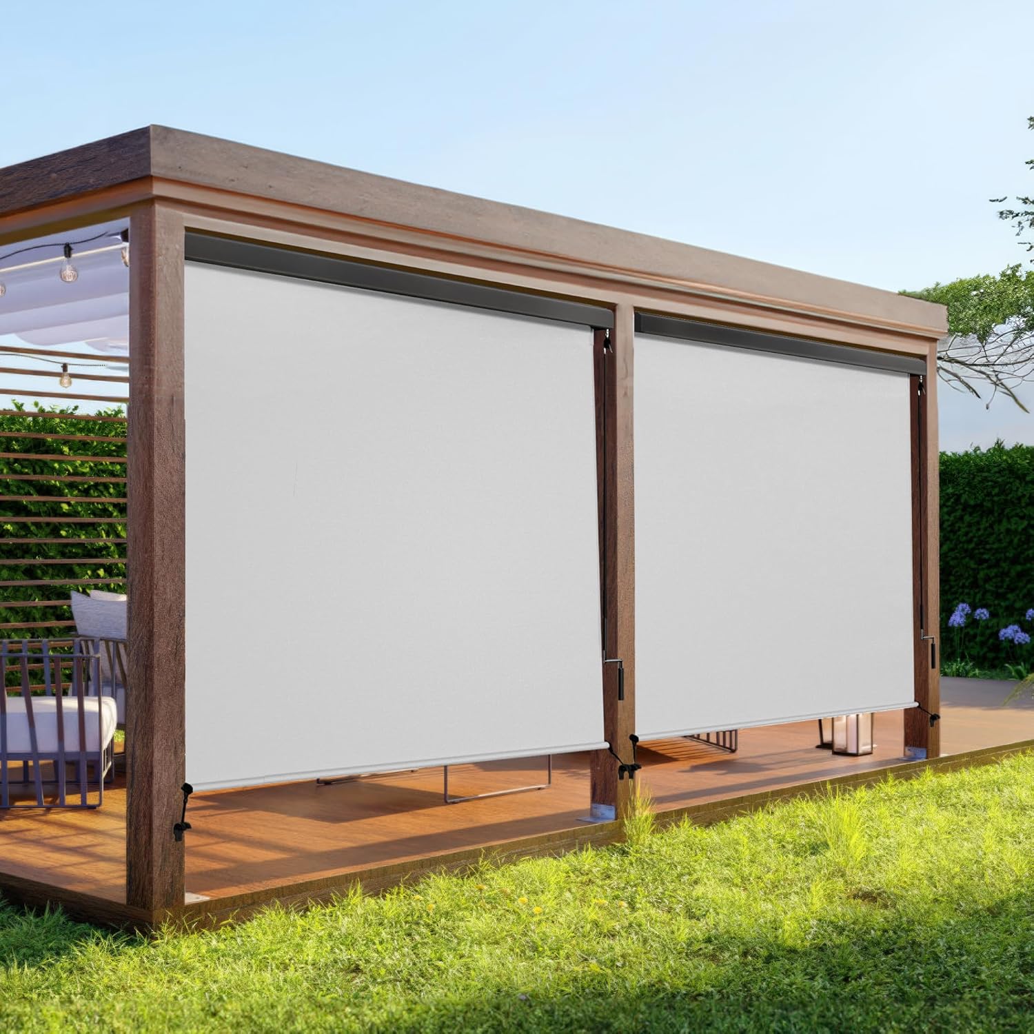 Outdoor Roller Shades for Patio with Valance, New Material Outdoor Blinds with 95% UV Blockout