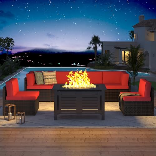 U-MAX 7 Piece Outdoor Patio Furniture Set, PE Rattan Outdoor Wicker Sectional Furniture Chair Set with Cushions and Tea Table