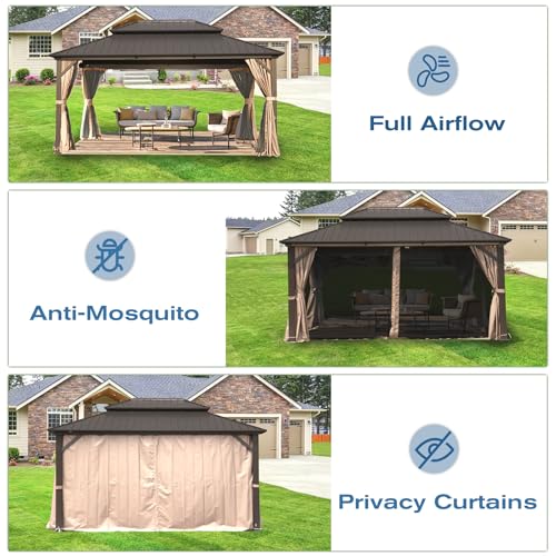 Domi 10' x 10' Hardtop Gazebo Outdoor Metal Gazebo with Galvanized Steel Double Roof Canopy, Curtains and Netting for Patio, Backyard, Deck