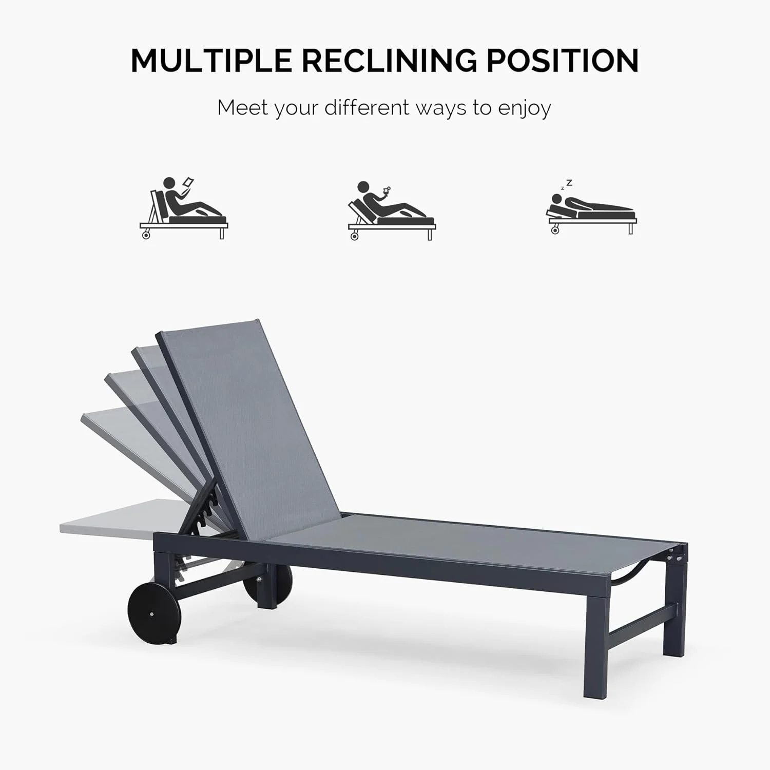 PURPLE LEAF Outdoor Chaise Lounge with Wheels for Outside 2 Pieces Aluminum Patio Lounge Chair with 5 Adjustable Position for Outdoor, Beach, Yard