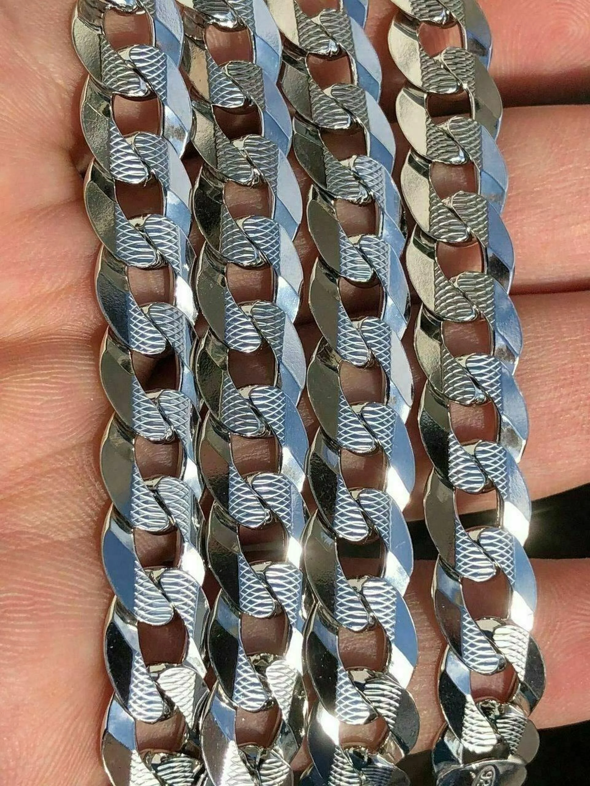 Necklaces for Men Women Kids Real Solid 925 Sterling Silver Chain Plata Diamond Cut Cuban Curb Miami