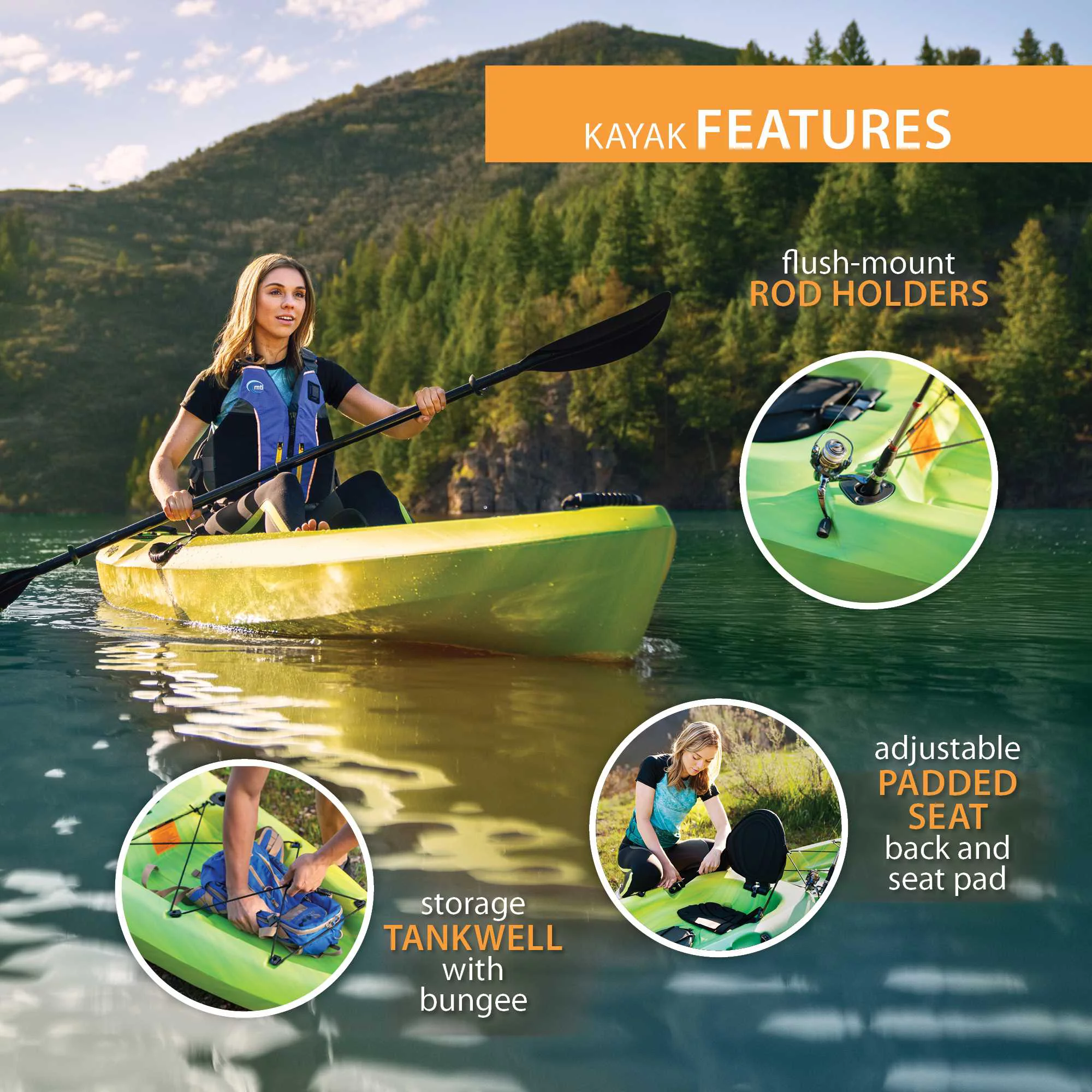 Lifetime Temptation 11 ft Sit-on-Top Kayak, Lemongrass Fusion (90979) - Radiant Selections