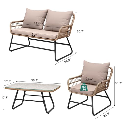 YITAHOME 4 Piece Patio Furniture Set, Wicker Outdoor Bistro Set