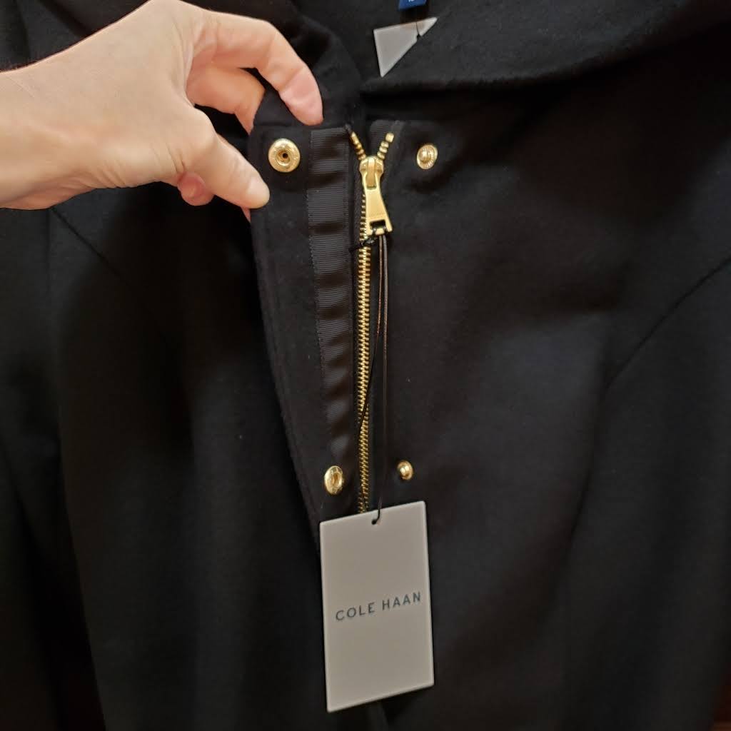 Cole Haan Wool Blend Zip Font Hooded Coat Black 10 at Hautelook