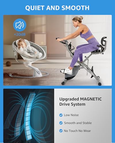 Foldable Exercise Bike Stationary Bikes for Home, 5 IN 1 Indoor Workout Bike, Cycling Bike with 16-Level Quiet Magnetic Resistance