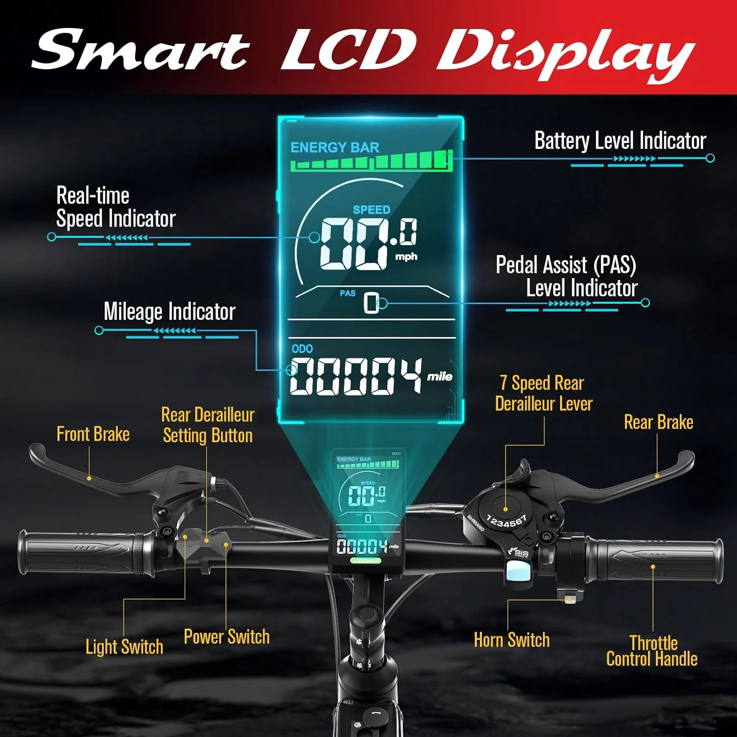 SIVROCK Electric Bike for Adults, 26" x 4.0 Fat Tire Electric Mountain Bicycle, 1000W Motor 48V 15Ah Ebike with Professional 7 Speed