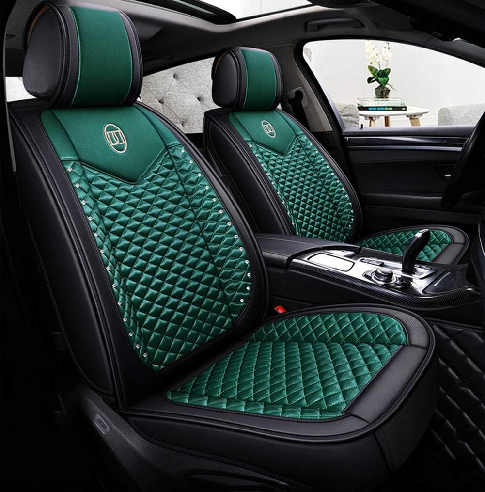 seemehappy Bling Retro Fashion Lattice Silk and Leather Car Seat Covers Front and Rear Seat Covers Universal Fit (Pink-Luxury)