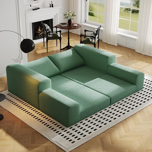 Cloud Modular Sectional Sofa, DIY Combination Modular Couch for Living Room, Unique Knitted Fabric Love Seat Couches with 2 Pillows