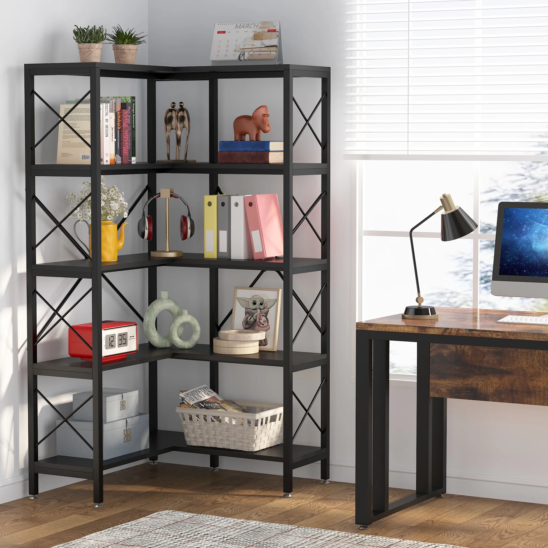 Tribesigns 5-Tier Corner Bookshelf Bookcase, Tall Corner Shelf Open Display Rack for Living Room