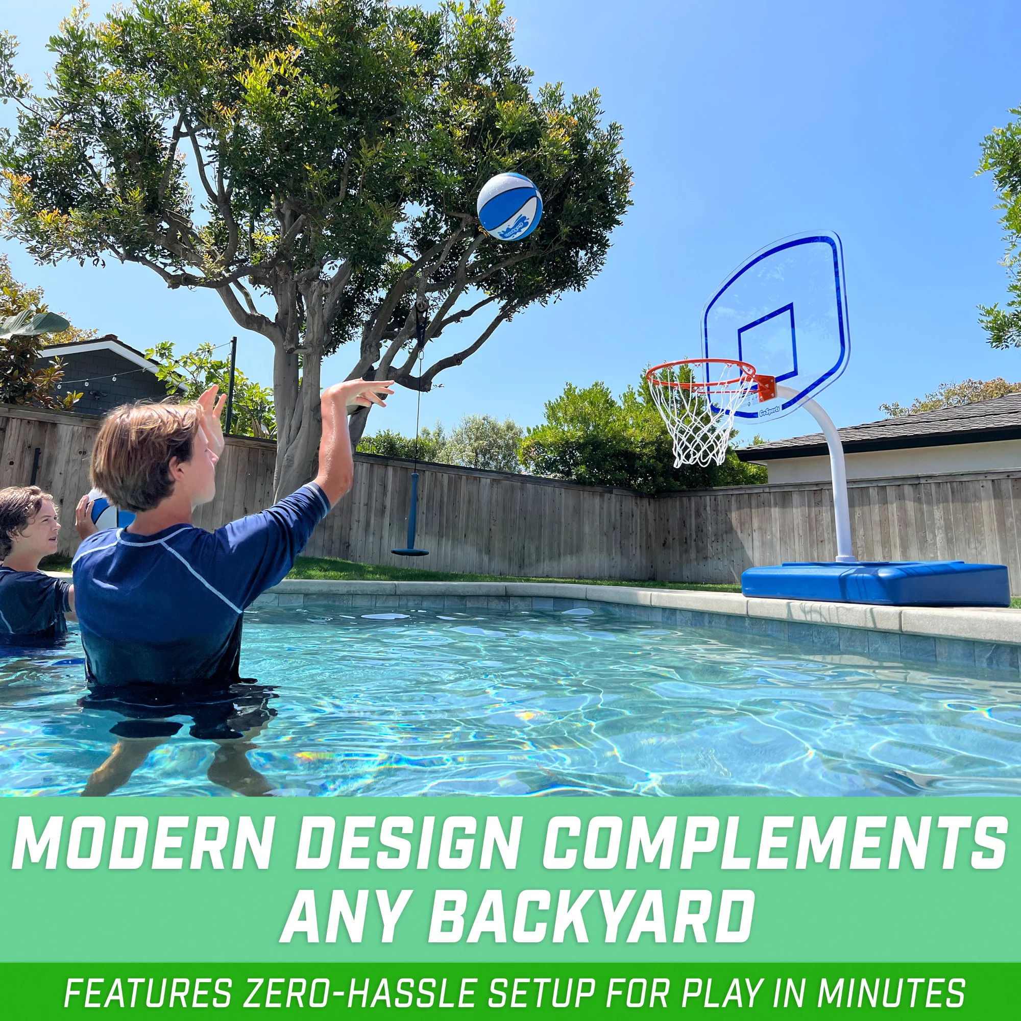 GoSports Premium Acrylic Backboard Splash Hoop ELITE with Water Weighted Base - Pool Basketball Game for Inground Pools
