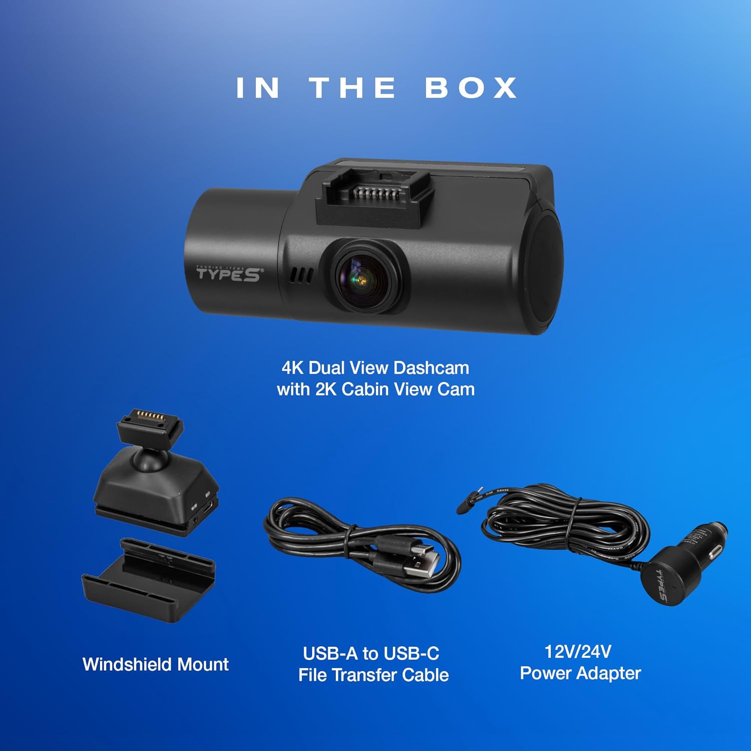 Type S S402 PRO 2-Channel Dash Cam with IR | 4K Front & 2K Cabin View | Optional 1080p Rear Camera | Enhanced Night Vision | Secure Mount | 24-Hr