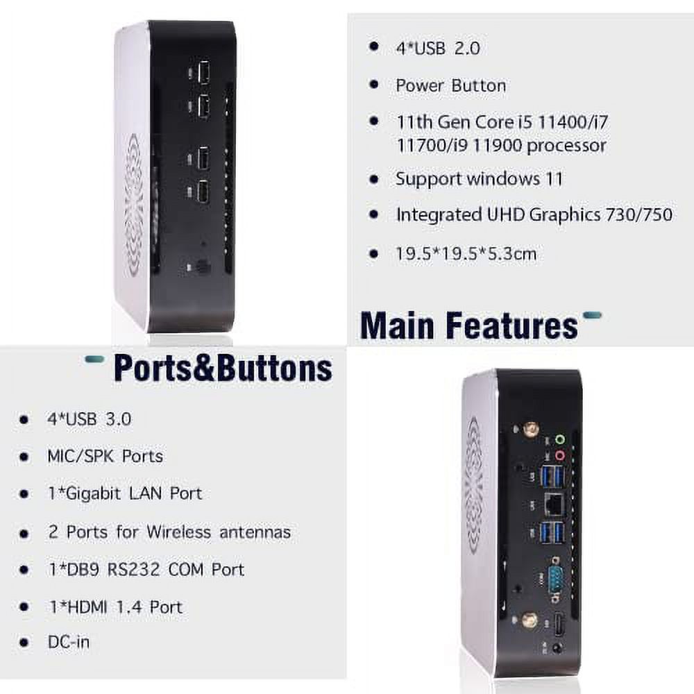 VENOEN 11th gen Mini Computer Core i7 11700,Micro Desktop PC Windows 11,32GB DDR4 RAM,500GB NVME SSD,HD-MI,RS232 COM,Dual Band WiFi,BT 5.1