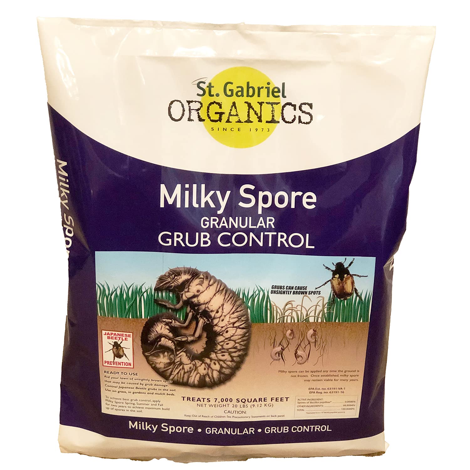 St. Gabriel Organics Milky Spore Granular Natural Bacteria Japanese Beetle Grub Killer Lawn and Garden Care Control, 20 Pound Pack (3 Pack)