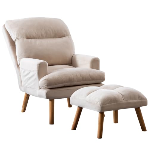 INZOY Accent Chairs with Ottoman, Velvet Fabric Armchair with Ottoman for Bedroom Living Room