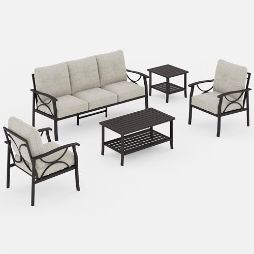 Wisteria Lane 5-Piece Outdoor Patio Furniture Set, Outdoor Metal Sectional Furniture with Cushions