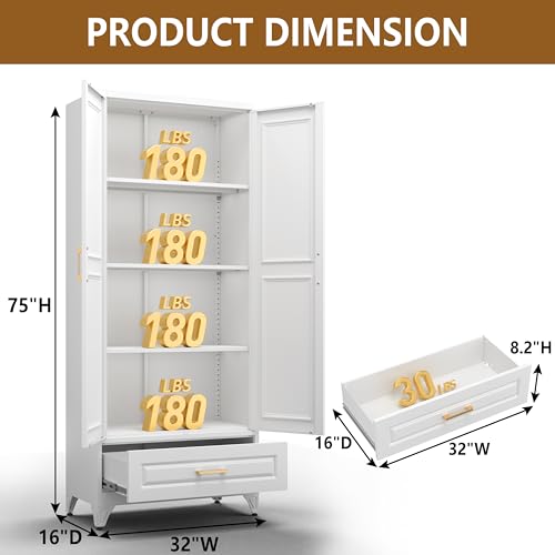 Pantry Cabinet, 71 Inch Tall Kitchen Storage Cabinet, Metal Pantry Cabinet with Doors and Adjustable Shelves, Black Food Cupboard