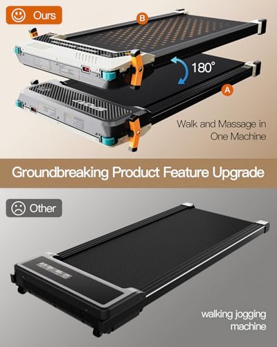 FUNRAY Versatile Walking Pad Treadmill with Incline - Dual-Sided Under Desk Treadmill with Foot Massage