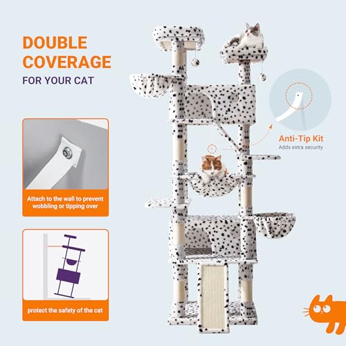 Allewie 81 Inches Tall Cat Tree/Multi-Level Large Climbing Tree House and Towers for Big Feline/Condo and Hammock/Scratching Post/Wide Base/Dark Grey
