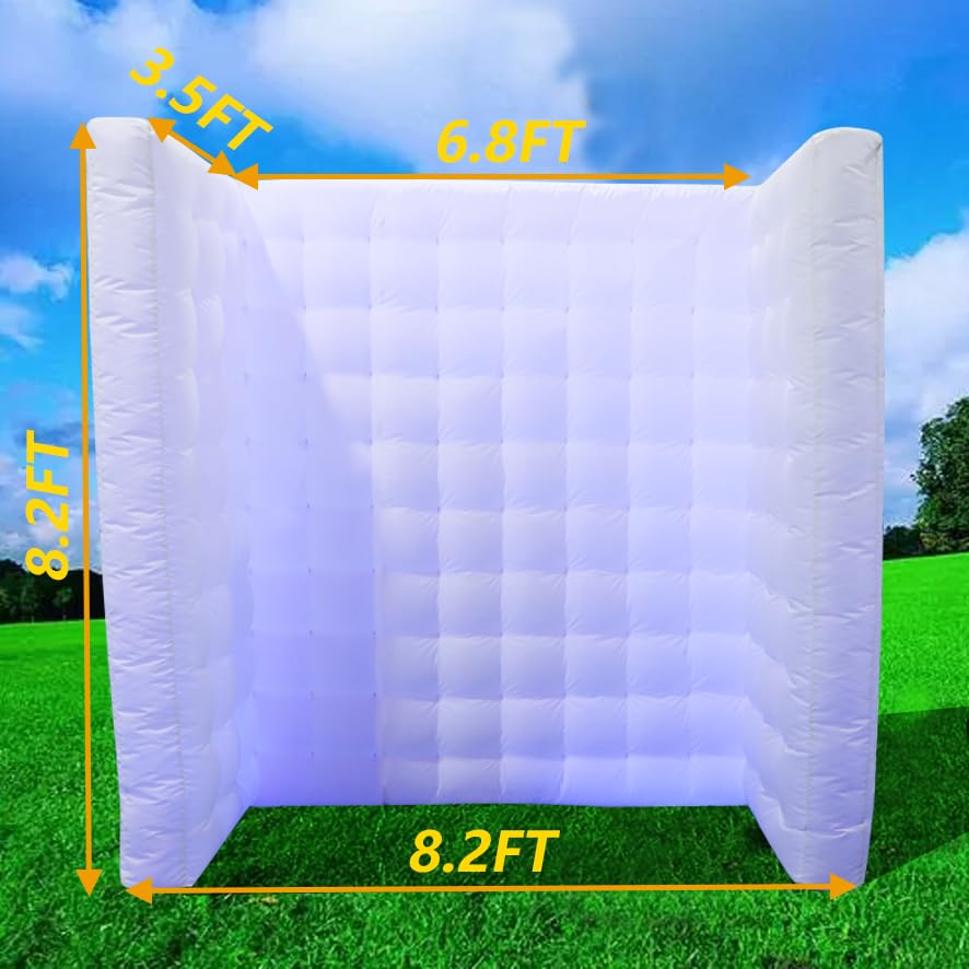 White Inflatable Photo Booth Wall with Led Lights(16 Colors Changing), Inflatable Tent(8.3x4x8.3 ft) Inner Air Blower for Parties Anniversary Events